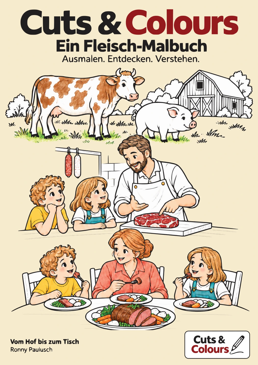 Cuts & Colours – Originalumschlag des Fleisch-Malbuchs